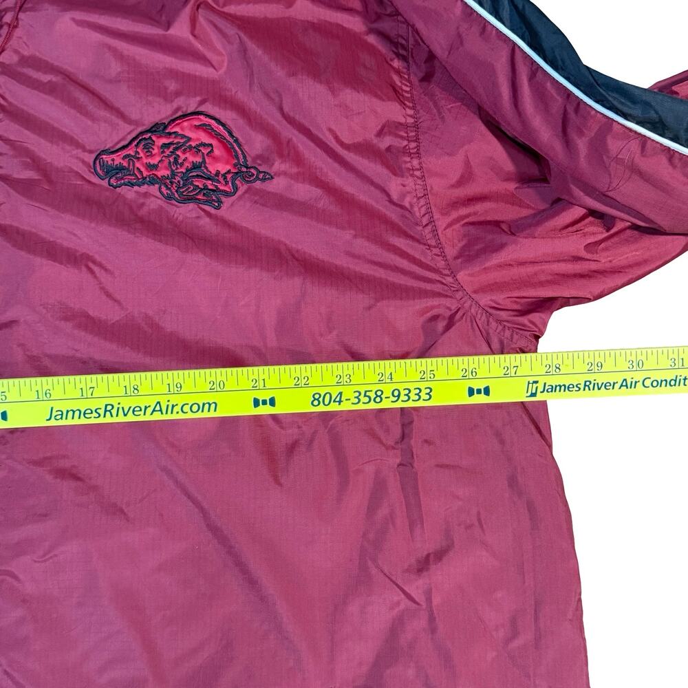 UNIVERSITY OF ARKANSAS Men Large Red Stadium Jacket Warm Hood Razorbacks Vintage - Picture 7 of 12